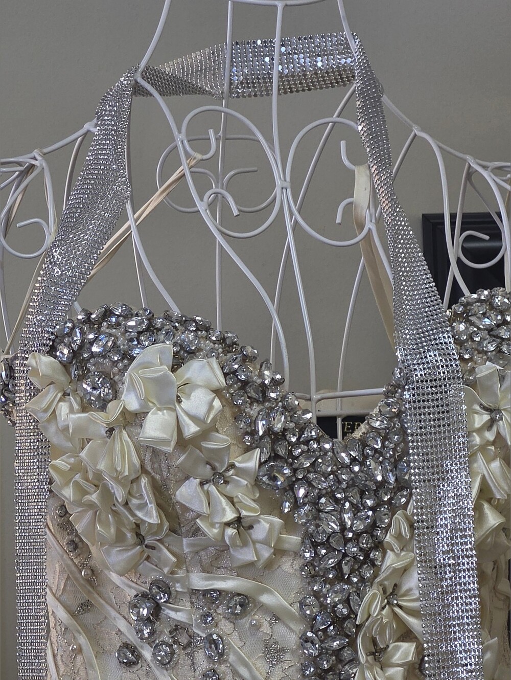 Silver Crystal Mesh Long Scarf Necklace - Women Accessories - Picture 2 of 7